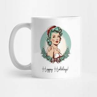 Retro Pin-up Girl with Santa Hat Illustration Art Mug